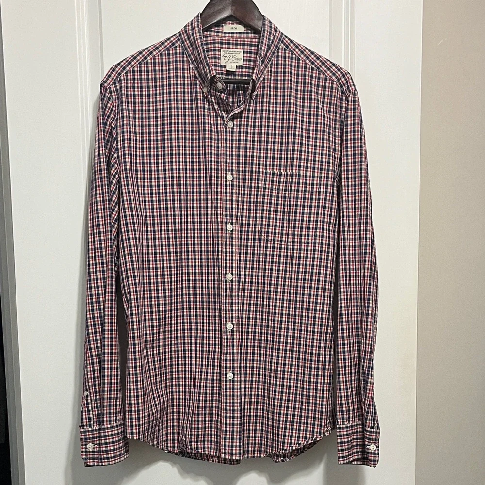 J. Crew Secret Wash Cotton Poplin Shirt in Check Sz Large